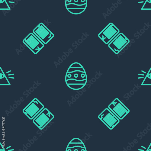 Set line Easter egg, The commandments and Masons on seamless pattern. Vector