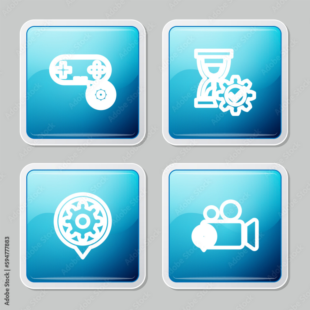 Set line Gamepad setting, Hourglass, Setting and Video camera icon. Vector Set line Gamepad setting, Hourglass, Setting and Video camera icon. Vector