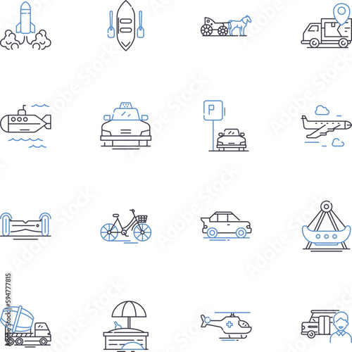 Wander line icons collection. Journey, Roam, Trek, Explore, Wonder, Saunter, Hike vector and linear illustration. Linger,Discover,Traipse outline signs set