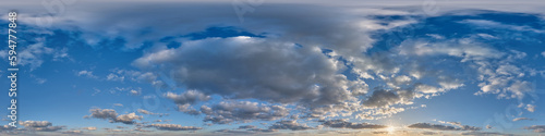 Canvas Print blue sunset sky with clouds as seamless hdri 360 panorama view with zenith in sp