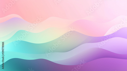 Pastel Gradient Waves and Hills Background with Soft Purples, Greens, and Pink Tones - Generative AI