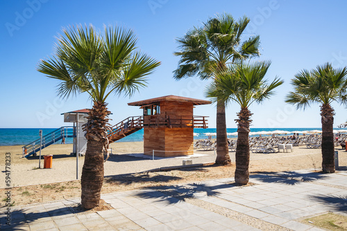 Lifeguard tower on a beach called Mackenzie in Larnaca city, Cyprus photo