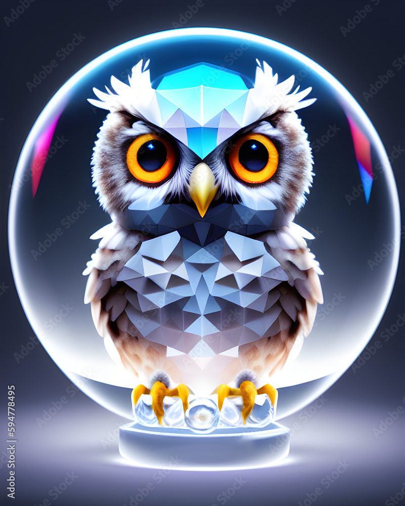 AI Digital Illustration Crystal Owl