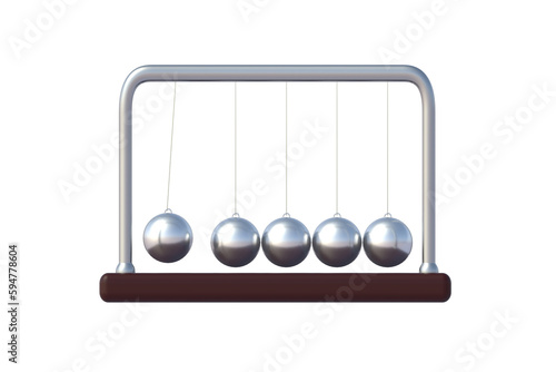 Newton's cradle isolated on white background. Balancing balls. Kinetic energy. Gravity pendulum. 3d render