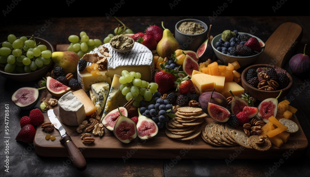 A rustic tray of gourmet French appetizers generated by AI A rustic tray of gourmet French appetizers generated by AI
