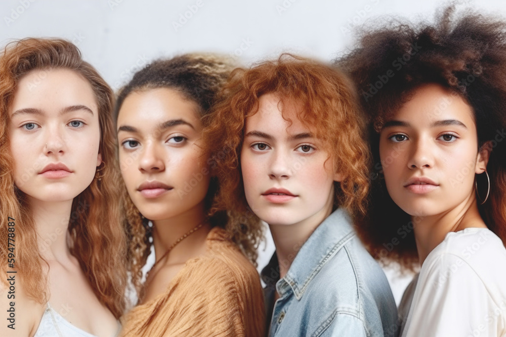 Fototapeta premium Portrait of a group of diverse young beautiful women, Generative ai