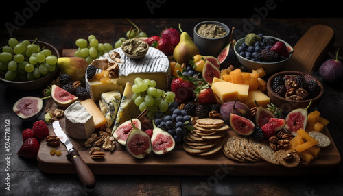 A rustic tray of gourmet French appetizers generated by AI