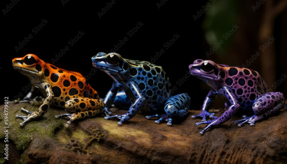 Fototapeta premium Endangered poison arrow frog sitting in water generated by AI