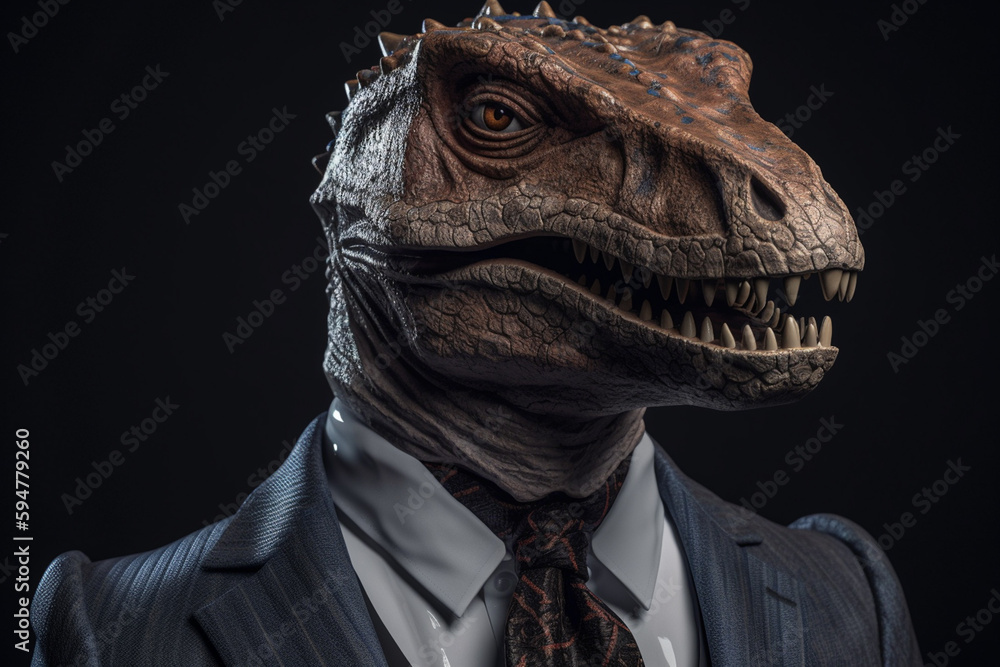 dinosaur in suit, the concept of old executive in business environment, created with Generative AI Technology dinosaur in suit, the concept of old executive in business environment, created with Generative AI Technology