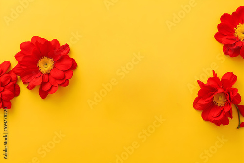 Floral composition on a blank trendy background. Flowers backdrop for Mother’s Day, valentines day, wedding, birthday. copy space 