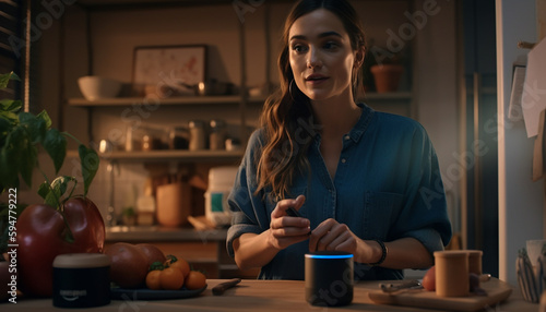Smiling young woman standing in modern kitchen generated by AI