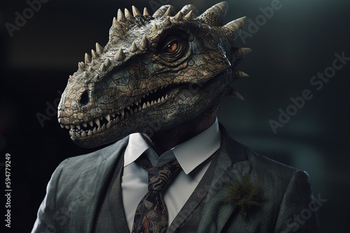 dinosaur in suit, the concept of old executive in business environment, created with Generative AI Technology © Masson