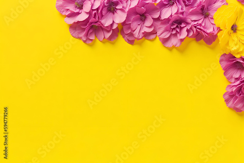 Floral composition on a blank trendy background. Flowers backdrop for Mother’s Day, valentines day, wedding, birthday. copy space 