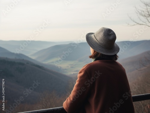Contemplating Nature: A Woman's Reflection on a Beautiful Landscape | Generative AI