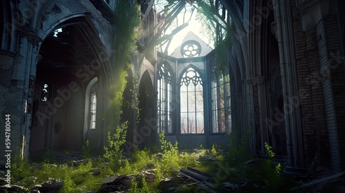 An old ruined gothic cathedral  AI generative romantic picturesque ruin