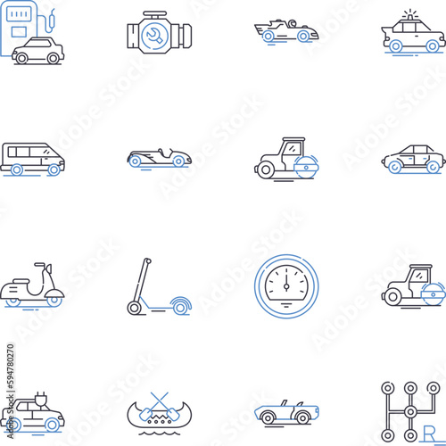 Motorcades line icons collection. Escort, Security, Parade, Convoy, Protection, Vehicle, Display vector and linear illustration. Procession,Formation,Rider outline signs set