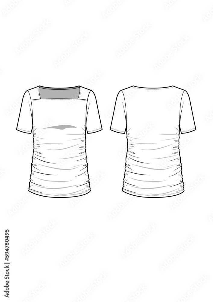 womenswear square neck short sleeve ruching tee fashion technical