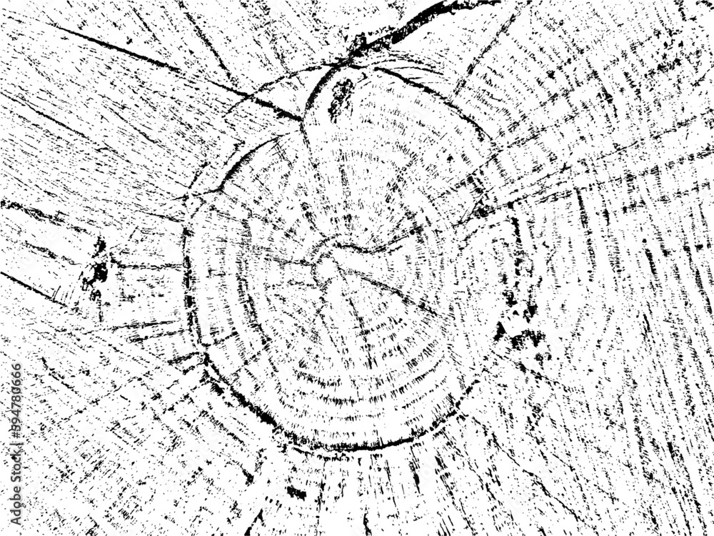 Discover the natural and unique vector grunge texture of cut wood with organic cracks and concentric circles. Perfect for vintage, rustic, and abstract designs, use it as a texture overlay template
