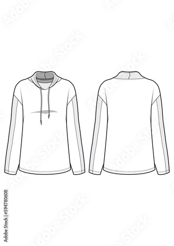High neck fleece french terry pullover sweatshirt fashion technical drawing / flat sketch /CAD / ADOBE Illustrator vector digital download