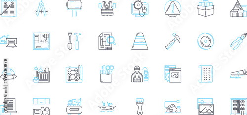 Construction materials linear icons set. Concrete, Steel, Brick, Wood, Glass, Plastic, Asphalt line vector and concept signs. Ceramics,St,Sand outline illustrations