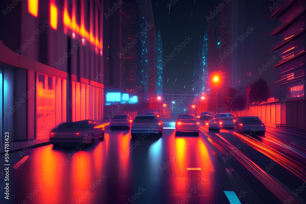 3d image of a fast flowing street at night - generative ai