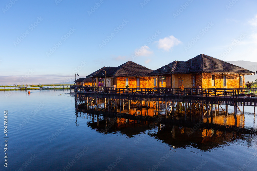 Fototapeta premium Inle Lake and houseboats, Myanmar, Burma