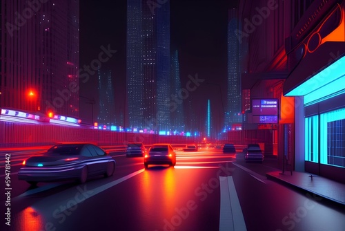 3d image of a fast flowing street at night - generative ai