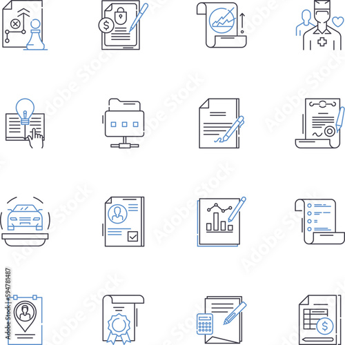 Liability line icons collection. Negligence, Risk, Obligation, Responsibility, Accountability, Damage, Harm vector and linear illustration. Accidents,Injuries,Lawsuit outline signs set