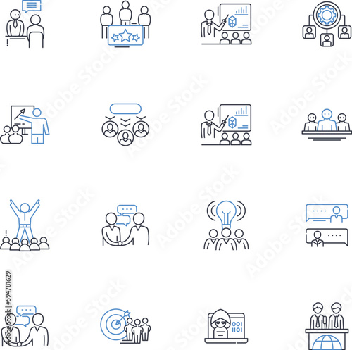 Business Community line icons collection. Collaboration, Nerking, Synergy, Partnership, Innovation, Trust, Support vector and linear illustration. Growth,Leadership,Diversity outline signs set