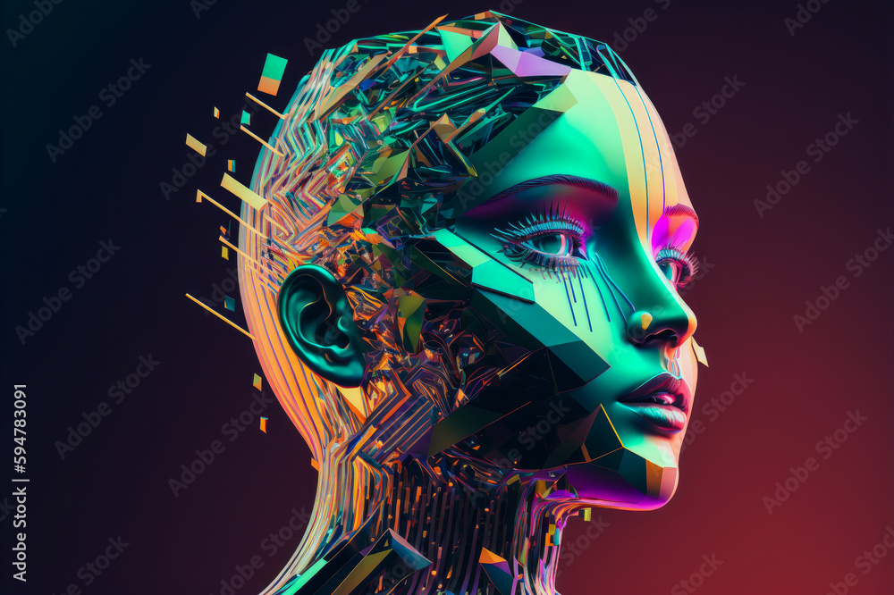 Image of a person represented by symbols and holographic forms ...