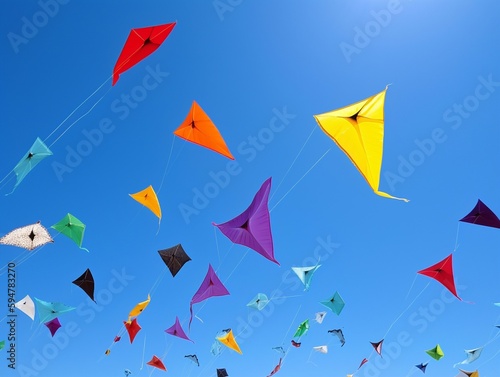 Vibrant Kites Soaring Against a Breathtaking Blue Sky | Generative AI