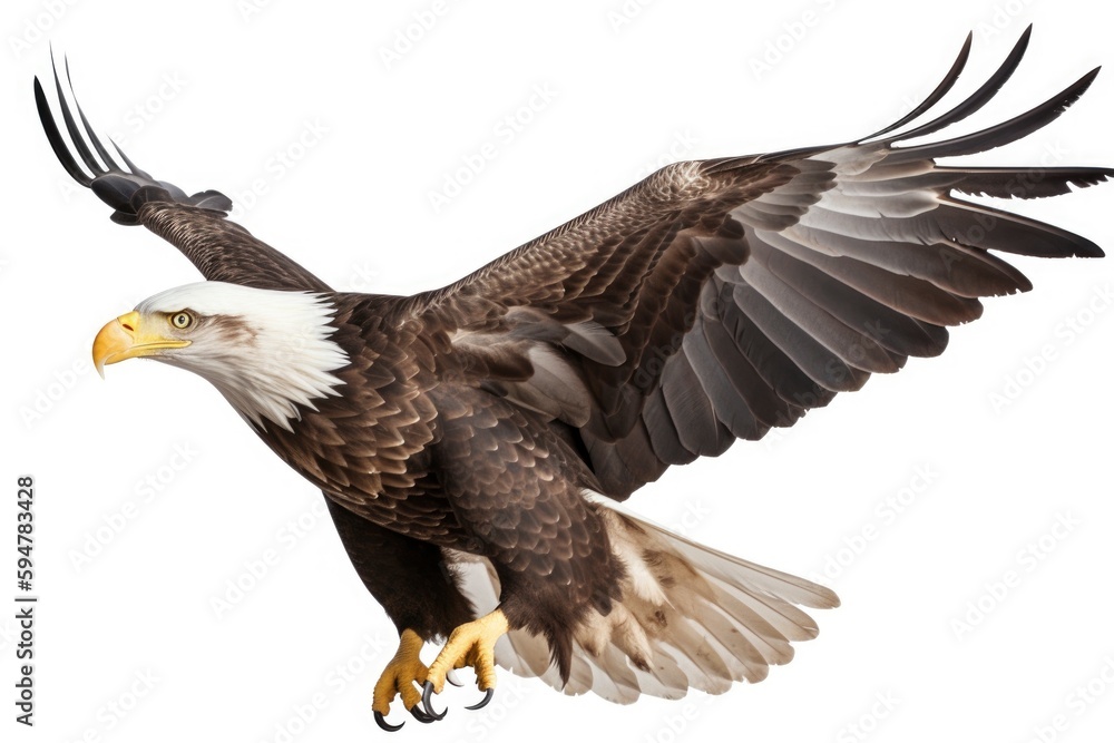 Fototapeta premium American bald eagle isolated on white, generative ai