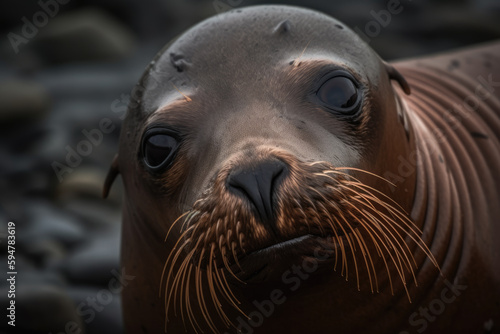 Sealion looking at the camera, beautiful background.