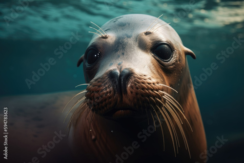 Sealion looking at the camera, beautiful background.