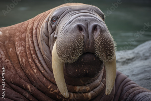 image of a walrus up close looking at the camera. photo