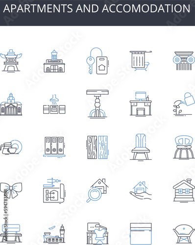 Apartments and accomodation line icons collection. Skyline and horizon, Shelter and house, Building and structure, Property and estate, Residency and dwelling, Site and plot, Flat and unit vector and
