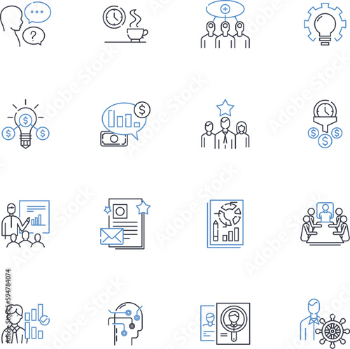Market segmentation line icons collection. Demographics, Psychographics, Behavior, Profiles, Needs, Interest, Geographic vector and linear illustration. Income,Age,Gender outline signs set