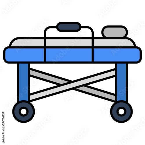 Patient bed icon, flat design of stretcher