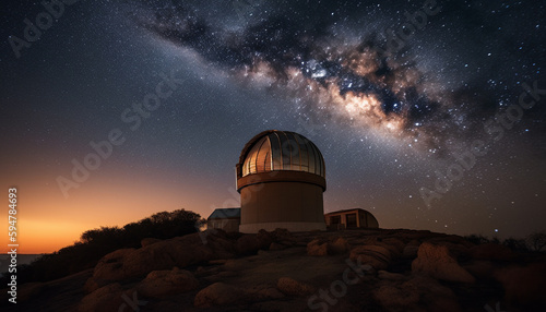 Hand held telescope captures majestic Milky Way landscape generated by AI