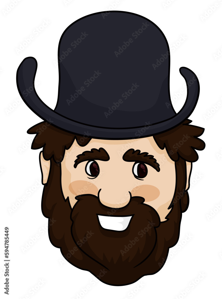 Face of a happy man with beard and bowler hat in cartoon style, Vector illustration Face of a happy man with beard and bowler hat in cartoon style, Vector illustration