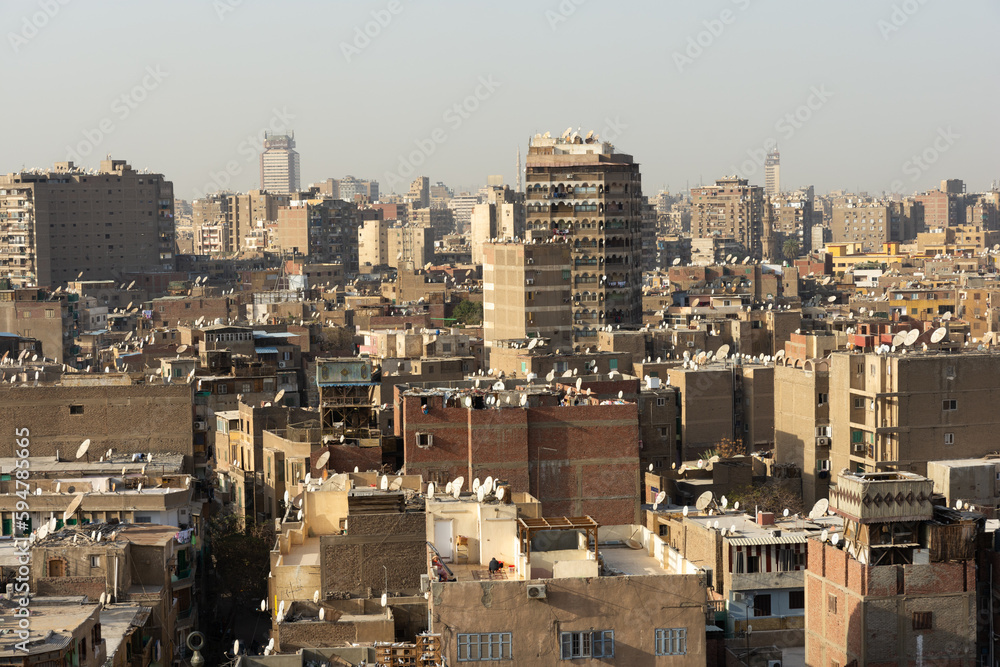 General architecture of Cairo city. Mix of modern and archaic element in the capital of African country.