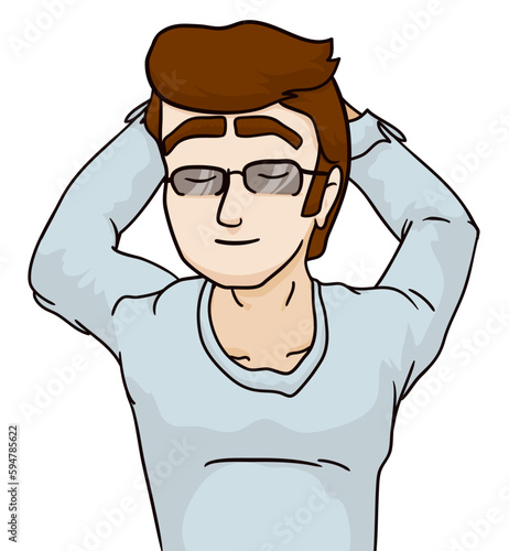 Portrait of brunette man with glasses, taking a nap, Vector illustration
