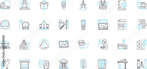 Layout linear icons set. Composition, Design, Arrangement, Format, Configuration, Blueprint, Structure line vector and concept signs. Organization,Geometry,Mapping outline illustrations