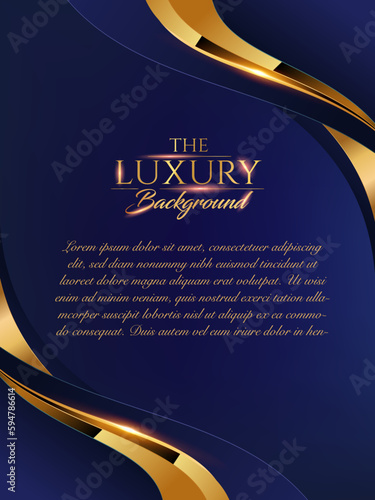 Blue Golden Abstract Wave Pattern. Modern Geometric Shape Background. Award Background. Luxury Background.  