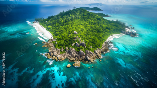Paradise Island, aerial view, ai generative illustration
