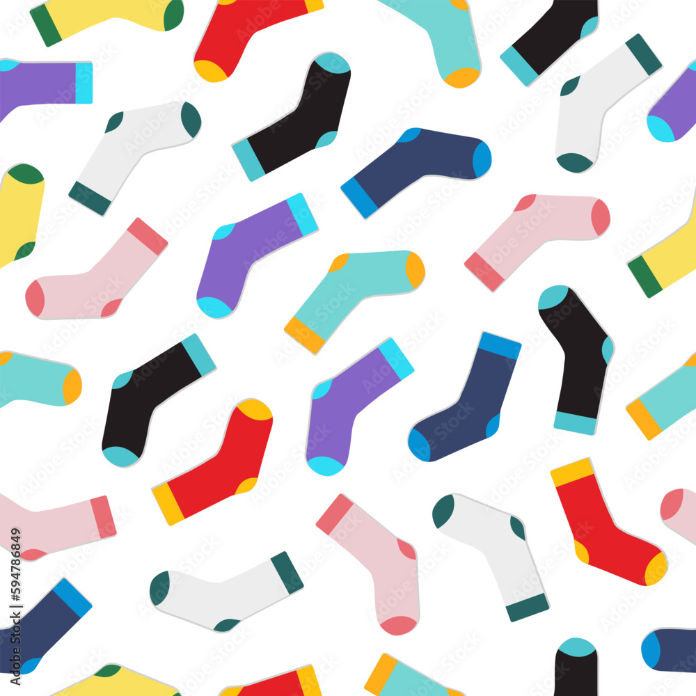 Socks Seamless Pattern, Isolated on White Background. Vector Illustration
