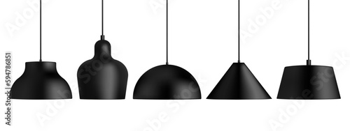 Set of Black Hanging Lamps Isolated on White Background. Vector Illustration