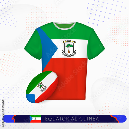 Equatorial Guinea rugby jersey with rugby ball of Equatorial Guinea on abstract sport background.