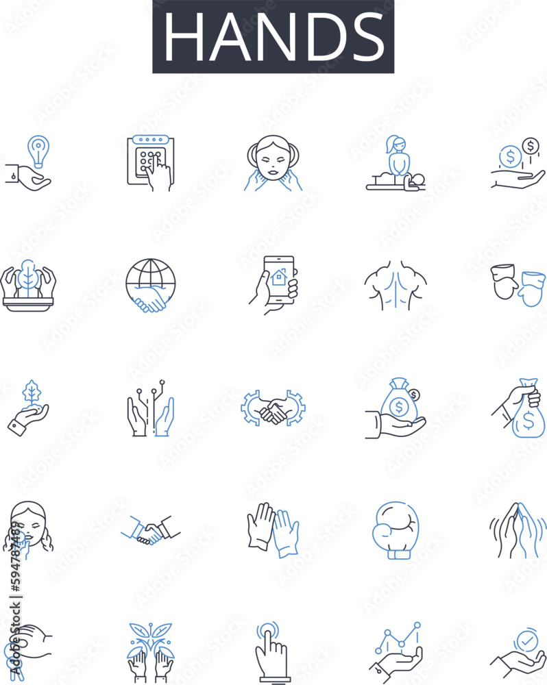 Hands line icons collection. Fingers, Palms, Mitts, Paws, Claws, Grasps, Touches vector and linear illustration. Grips,Nails,Digits outline signs set