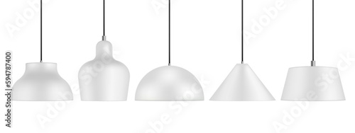 Set of White Ceiling Hanging Lamps Isolated on White Background. Vector Illustration